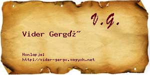 Vider Gergő névjegykártya